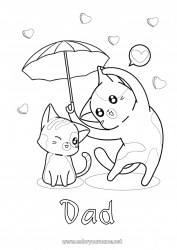 Child coloring page Heart Cat I love you Animal Umbrella Dog and cat