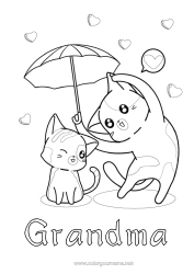 Free coloring Heart Cat I love you Animal Umbrella Dog and cat