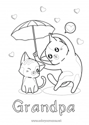 Child coloring page Heart Cat I love you Animal Umbrella Dog and cat