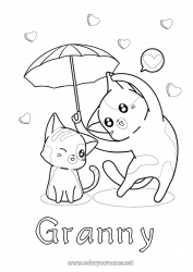 Child coloring page Heart Cat I love you Animal Umbrella Dog and cat