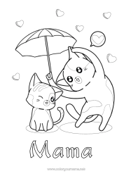 Pagină de colorat gratuită Inimă Pisică Te iubesc. Animal Umbrelă Câini și pisici