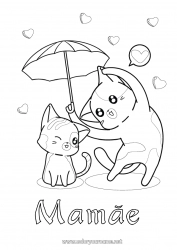 Página de desenho infantil Coração Gato Eu te amo Animal Guarda-chuva Cães e gatos