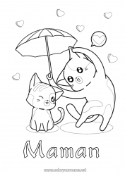 Coloriage enfant Coeur Chat Je t'aime Animal Parapluie Chiens et chats