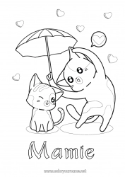 Coloriage enfant Coeur Chat Je t'aime Animal Parapluie Chiens et chats