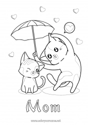 Child coloring page Heart Cat I love you Animal Umbrella Dog and cat