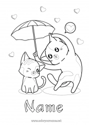 Free coloring Heart Cat I love you Animal Umbrella Dog and cat