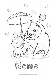Pagina da colorare per bambini Cuore Gatto Ti amo Animale Ombrello CanI e gatti