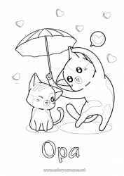 Kinder-Malvorlage Herz Katze Ich liebe dich Tier Regenschirm Hunde und Katzen