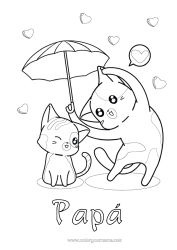 Colorear gratis Corazón Cat Te amo Animales Paraguas Perros y gatos
