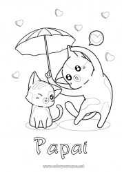 Página de desenho infantil Coração Gato Eu te amo Animal Guarda-chuva Cães e gatos