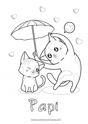 Coloriage enfant Coeur Chat Je t'aime Animal Parapluie Chiens et chats