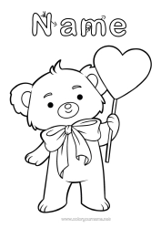 Free colouring Heart I love you. Animal Teddy bear Valentine's Day Forest animals