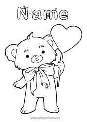 Free coloring Heart I love you Animal Teddy Bear Valentine's Day Forest animals