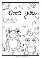 Free colouring Dad Mum Grandma Grandad Frog I love you. Animal
