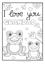Free colouring Dad Mum Grandma Grandad Frog I love you. Animal