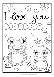 Gratis färgläggning Pappa Mamma Mormor Farfar Groda Jag älskar dig. Djur
