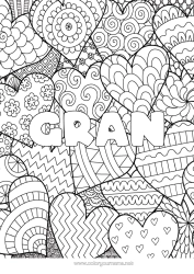 Free colouring Heart Mandala I love you. Decorated name
