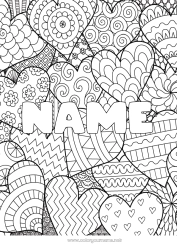 Coloring to customize Heart Mandala I love you Decorated name