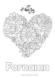 Färgläggningssida att anpassa Blommor Hjärta Jag älskar dig. Alla hjärtans dag Stort hjärta 