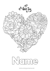 Free colouring Flowers Heart I love you. Valentine's Day Big heart