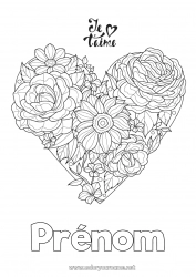 Coloriage gratuit Fleurs Coeur Je t'aime Saint valentin Grand coeur 