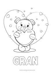Free colouring Bear Cute Heart I love you. Animal Teddy bear Valentine's Day Big heart I miss you. Forest animals Games and toys Soft toy