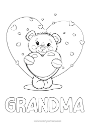 Free coloring Bear Cute Heart I love you Animal Teddy Bear Valentine's Day Big heart I miss you Forest animals Games and toys Plush