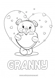 Child coloring page Bear Cute Heart I love you Animal Teddy Bear Valentine's Day Big heart I miss you Forest animals Games and toys Plush