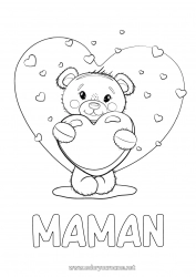 Coloriage enfant Ours Mignon Coeur Je t'aime Animal Ourson Saint valentin Grand coeur Tu me manques Animaux de la forêt Jeux et jouets Peluche