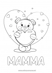 Pagina da colorare per bambini Orso Carino Cuore Ti amo Animale Orsetto San Valentino Grande cuore Mi manchi Animali della foresta Giochi e giocattoli Peluche