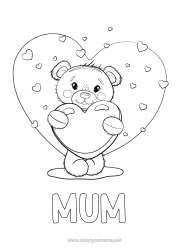 Free colouring Bear Cute Heart I love you. Animal Teddy bear Valentine's Day Big heart I miss you. Forest animals Games and toys Soft toy