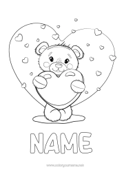 Free colouring Bear Cute Heart I love you. Animal Teddy bear Valentine's Day Big heart I miss you. Forest animals Games and toys Soft toy