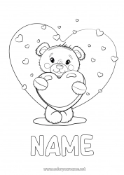 Coloring to customize Bear Cute Heart I love you Animal Teddy Bear Valentine's Day Big heart I miss you Forest animals Games and toys Plush