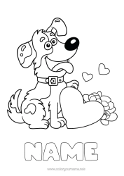 Free colouring Heart Dog I love you. Animal Dogs and cats