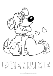Pagină de colorat personalizată Inimă Câine Te iubesc. Animal Câini și pisici
