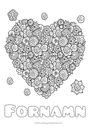 Gratis färgläggning Blommor Hjärta Mamma Mormor Grattis på födelsedagen Vår Jag älskar dig. Stort hjärta Komplexa målarbilder