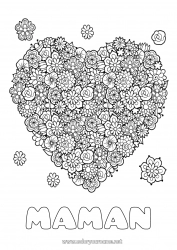 Coloriage enfant Fleurs Coeur Maman Mamie Bonne fête Printemps Je t'aime Grand coeur Coloriages complexes