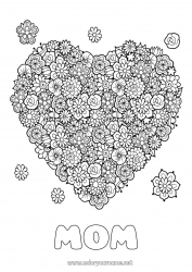 Child coloring page Flowers Heart Mum Grandma Happy feast day ! Spring I love you Big heart Complex coloring pages