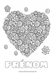 Coloriage gratuit Fleurs Coeur Maman Mamie Bonne fête Printemps Je t'aime Grand coeur Coloriages complexes