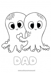 Child coloring page Cute Heart I love you Jellyfish Sea Animal Marine or aquatic animals Octopus