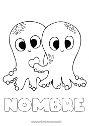 Colorear para personalizar Lindo Corazón Te amo Medusa Mar Animales Animales marinos o acuáticos Pulpo