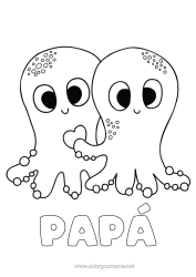 Colorear gratis Lindo Corazón Te amo Medusa Mar Animales Animales marinos o acuáticos Pulpo