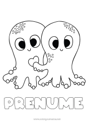 Pagină de colorat personalizată Drăguț Inimă Te iubesc. Meduză Mare Animal Animale marine sau acvatice Caracatiță, polip