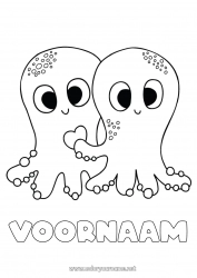 Gratis tekening Schattig Hart Ik hou van jou Kwal Zee Dier Zeedieren Octopus, inktvis