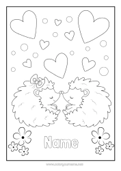 Free colouring Heart Hedgehog I love you. Animal Valentine's Day Forest animals