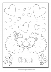 Free coloring Heart Hedgehog I love you Animal Valentine's Day Forest animals