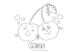 Free colouring Heart I love you. Food Cherry Fruit