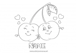 Child coloring page Heart I love you Food Cherry Fruits