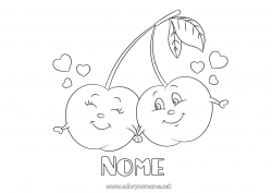 Página de desenho infantil Coração Eu te amo Comida Cereja Frutas
