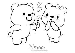 Colouring to customise Bear Flowers I Love You. Teddy Bear Forest Animals